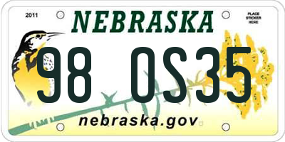 NE license plate 98OS35