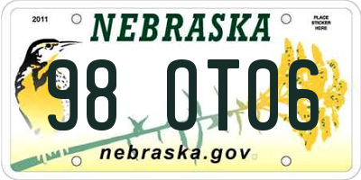 NE license plate 98OT06