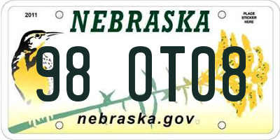NE license plate 98OT08