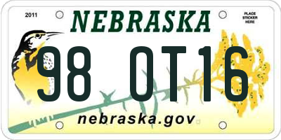 NE license plate 98OT16