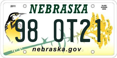 NE license plate 98OT21