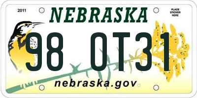 NE license plate 98OT31