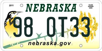 NE license plate 98OT33