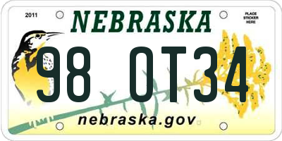 NE license plate 98OT34