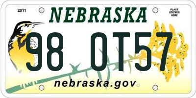 NE license plate 98OT57