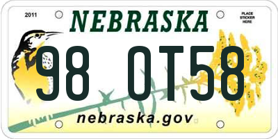 NE license plate 98OT58