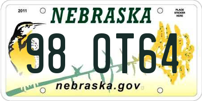 NE license plate 98OT64
