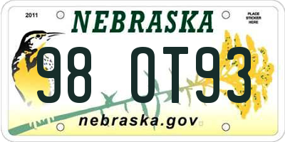 NE license plate 98OT93