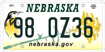 NE license plate 98OZ36