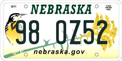 NE license plate 98OZ52