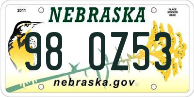 NE license plate 98OZ53