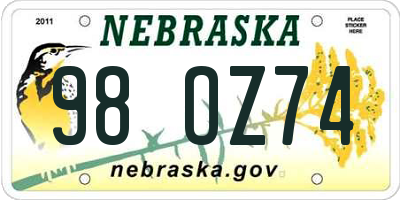 NE license plate 98OZ74
