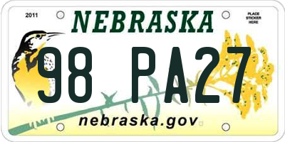 NE license plate 98PA27