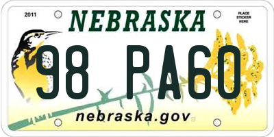 NE license plate 98PA60