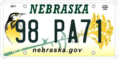 NE license plate 98PA71