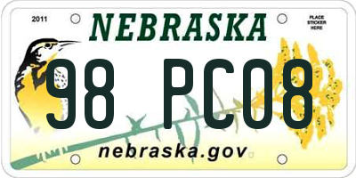 NE license plate 98PC08