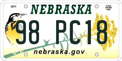 NE license plate 98PC18