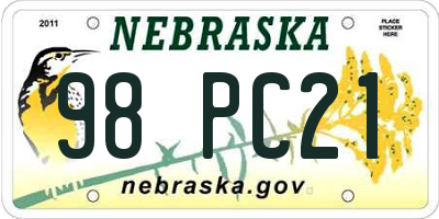 NE license plate 98PC21