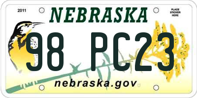 NE license plate 98PC23