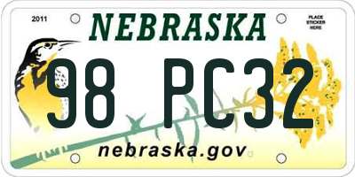 NE license plate 98PC32