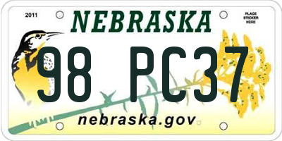 NE license plate 98PC37