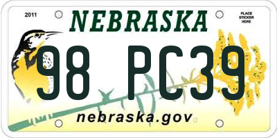 NE license plate 98PC39