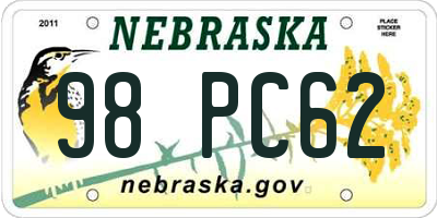 NE license plate 98PC62