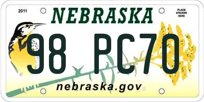 NE license plate 98PC70