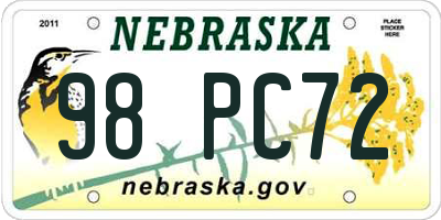 NE license plate 98PC72