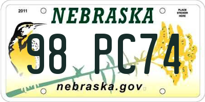 NE license plate 98PC74
