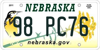 NE license plate 98PC76