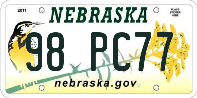 NE license plate 98PC77
