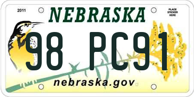 NE license plate 98PC91
