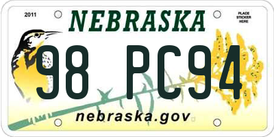 NE license plate 98PC94