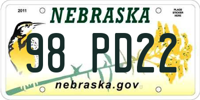 NE license plate 98PD22