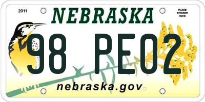 NE license plate 98PE02