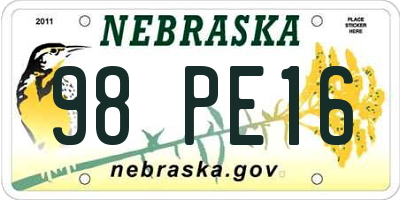 NE license plate 98PE16
