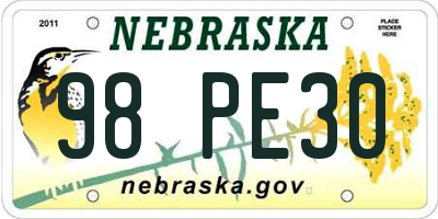NE license plate 98PE30