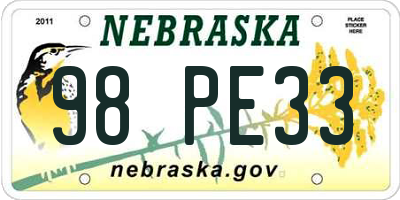 NE license plate 98PE33