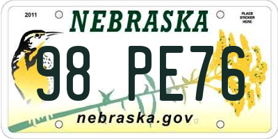 NE license plate 98PE76