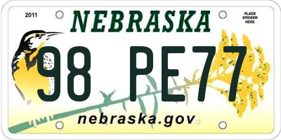 NE license plate 98PE77