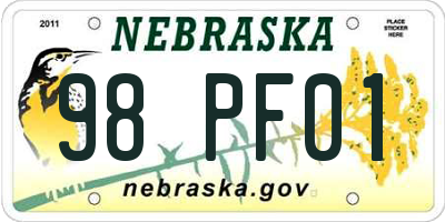 NE license plate 98PF01