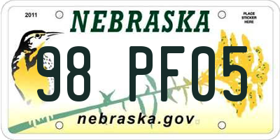 NE license plate 98PF05