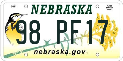 NE license plate 98PF17