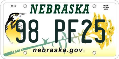 NE license plate 98PF25
