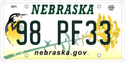 NE license plate 98PF33