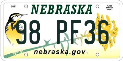 NE license plate 98PF36
