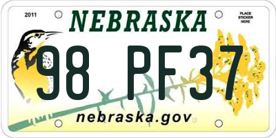 NE license plate 98PF37