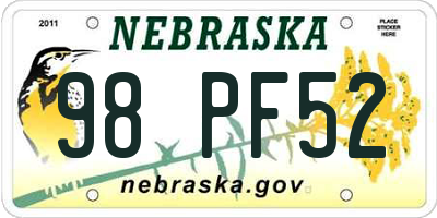 NE license plate 98PF52