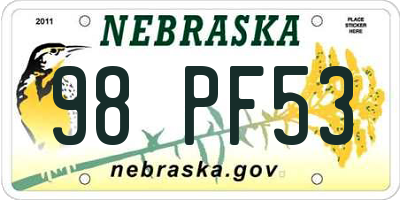 NE license plate 98PF53
